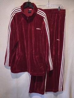 MEN'S VINTAGE SIZE 2XL DK RED ADIDAS 2 PC JACKET PANTS 33" INSEAM SWEAT SUIT