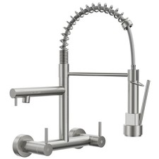Wall Mount Kitchen Faucet with Pull Down Sprayer, Stainless Steel 8 Inch Cent...