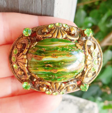 West Germany Uranium Green Art Glass BROOCH