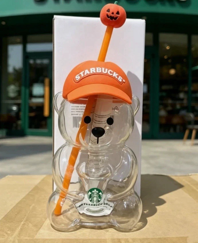 Halloween Starbucks Bearista Bear Cup Tumblers With Pumpkin Topper Baseball Cap