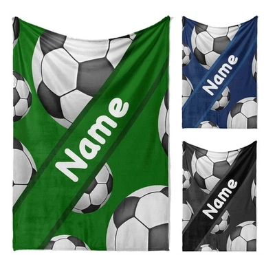 GIFTIMIZED Personalised Football Stripe Name Colour Soft Fleece Blanket Custom Sports Decor