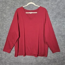 Lands End T Shirt Womens 2X Red Cotton Long Sleeve Relaxed Fit Everyday