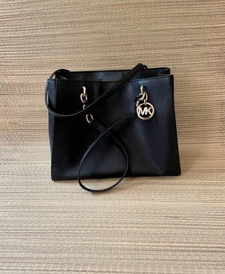 Michael Kors Tote Bag, Hard Leather Satchel Black Handbag