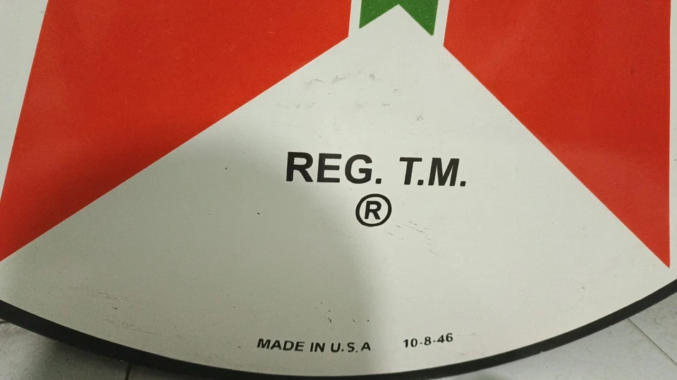 Placa A.Texaco gasolina com esmalte porcelana metal pesado variação dupla face - Imagem 2 de 4