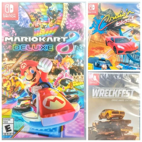 Nintendo Switch 3-Game Lot [Mario Kart 8;Wreckfest*with Cart*;Cruis'n Blast](2)