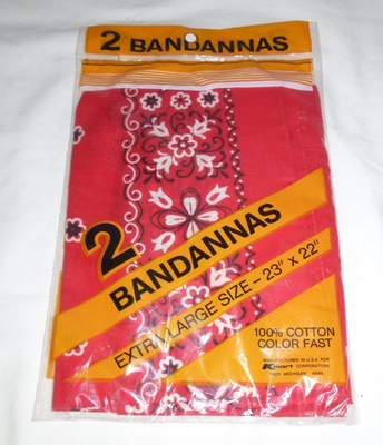 NOS PKG of 2 Vtg Kmart RED Bandannas Bandanas 100% Cotton 23x22 