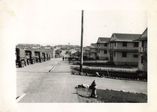 WWII 1942 Military Trucks Convoy Barracks Snapshot Photograph Army Camp