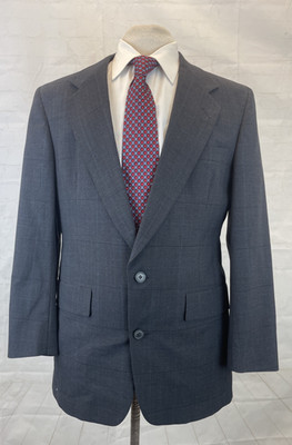 Hart Schaffner Marx USA Men's Gray Plaid Suit 40R 34X29 Two Button Vintage