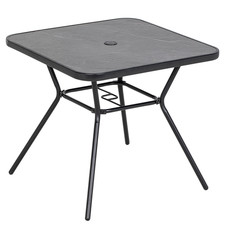 Terrassentisch schwarz 80x80x71cm Stahl SPCC Kunstmarmorierte Kunststoffplatte 42mm Loch 50kg