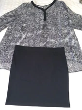 Full Outfit V Neck Blouse And Black Skirt Size 18 Inc. Accessories As Per Pics