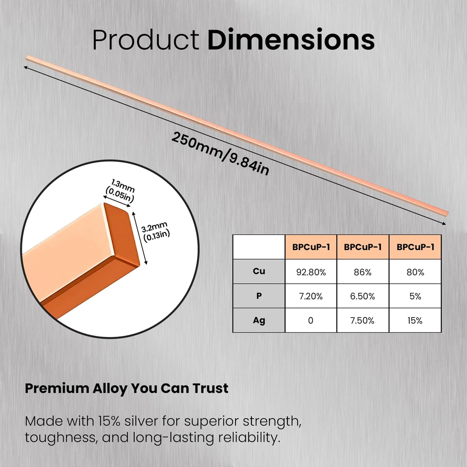 42 piezas varillas de soldadura AWS BCuP-5 15 % plata soldadura Phos cobre soldadura fuerte aleación Fl... Foto 3 de 4