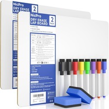 Nicpro 2 Pack Dry Erase Mini Whiteboard A4, 22 x 30 cm Double Sided Lapboard Bu