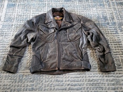 Harley Davidson Men's Billings Distressed Brown Leather Jacket Winged HD Medium 