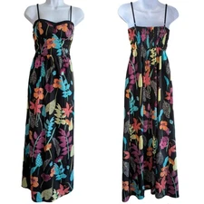 BOG Collective Women's XS Black Maxi Length Floral Dress With Pockets