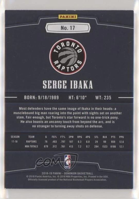 2018-19 Panini Dominion /75 Serge Ibaka #17 - Image 2 of 2