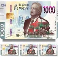 Credit Card Skin Mexico Amlo 1000 Peso Vinyl UV Stickers Card Covers Pack of  2