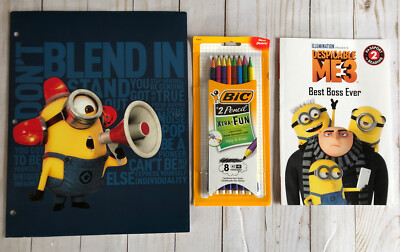 Despicable Me Be Yourself Minion Folder + Best Boss Ever Book + Fun Pencils New