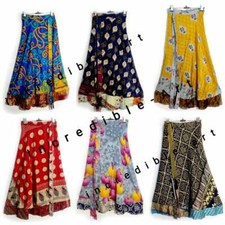 Vintage Silk Long Sari Recycled Magic Wrap Around Skirts Wholesale Lot