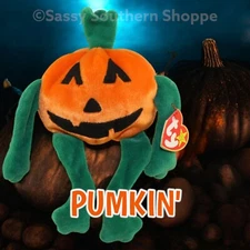 🎃 PUMKIN' 🎃1998 Ty Beanie Babies Halloween JACK-O-LANTERN Pumpkin Baby *MWMT*