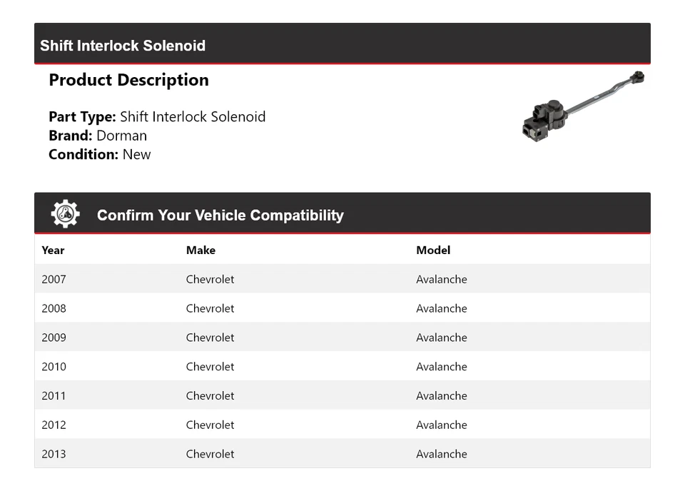 Solenoide de bloqueo de cambio para Chevrolet Avalanche Dorman 2007-2013 2008 2009 2010 Foto 2 de 4