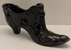 Vtg 6" Fenton Glass Flowers on Black Raised Roses Healed Slipper Shoe Boot