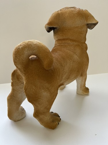 Pug Dog Statue Large 11” Resin Life Size Sculpture Brown/Black Puppy G19 - Picture 16 of 24