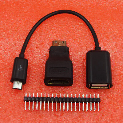 3 in 1 Raspberry Pi Zero Kit Mini HDMI to HDMI Adapter Pin Header T Micro USB