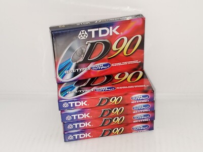 Lot Of 5 TDK D90 Blank Audio Cassette Tapes High Output IECI/Type1.NEW SEALED 