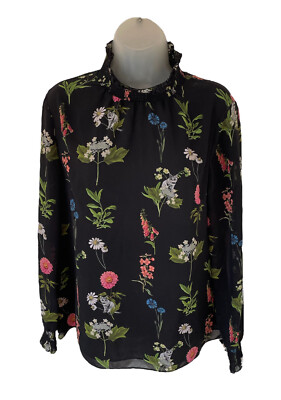 Ted Baker Taalia schwarz Chiffon hochgeschlossen Blumen Katze Print Bluse Shirt Top 1 8