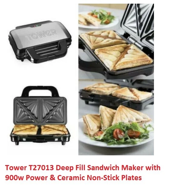 Tower T27013 Deep Fill Sandwich Maker with 900w Power Ceramic Non Stick Plates