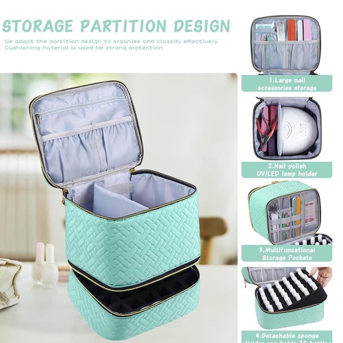 Portable Nail Polish Storage Bag Organizer Case 2-Layer Nail Polish Travel Bag - Picture 10 of 12