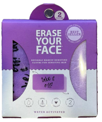 Erase Your Face Reusable Pink & Purple Makeup Removing 2 Cloths per box