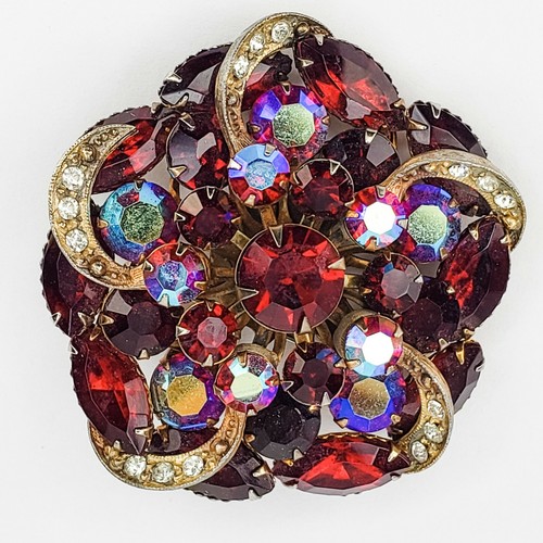 Vintage Red and Red Aurora Borealis Faceted Rhinestone Pin Brooch | eBay