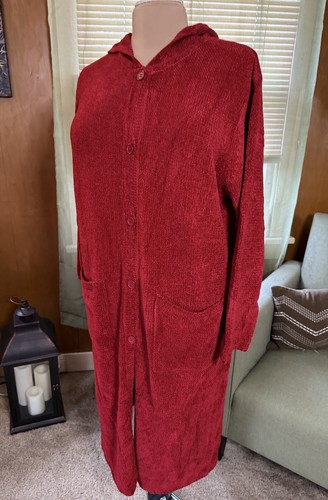 Denim & Co Button Front Cardigan Duster Sweater With Hood - Red (Size 1X) - Picture 15 of 22