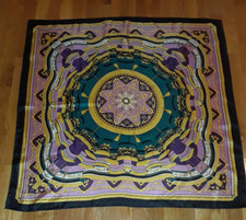 Purple Green Gold Baroque Ornate Square Scarf 34"