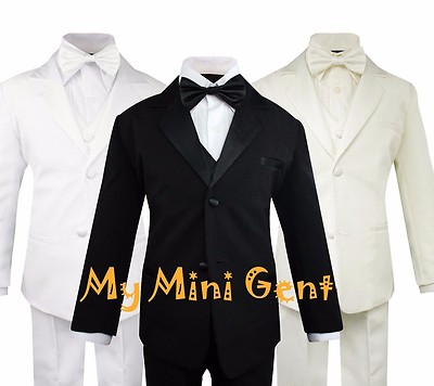My Mini Gent Boys 5PC Classic Fit Formal Tuxedo Suit Set No Tail Bow Tie 