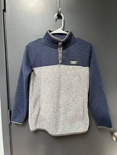 LL Bean Kids 14-16 Colorblock Navy Gray Knit Sweater Fleece Snaps Pockets 501664