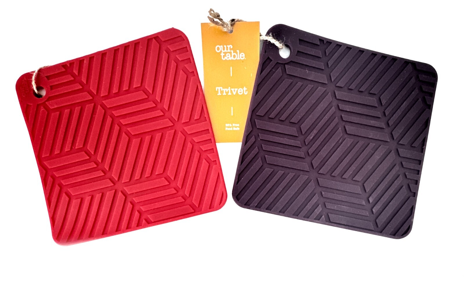 Bed Bath & Beyond Silicone Embossed Rubber Trivet Pair Red & Purple 7.