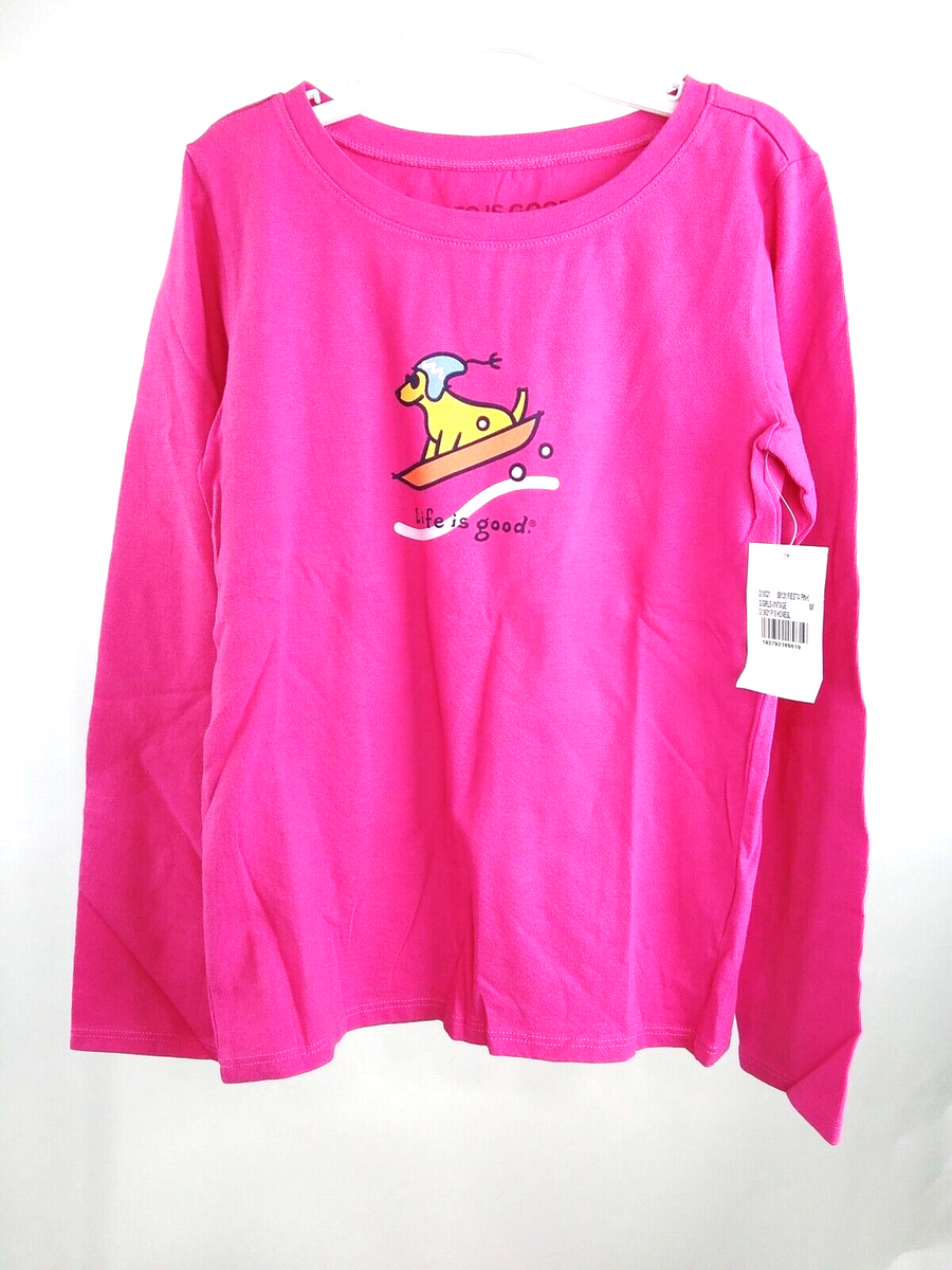 Life is Good Girl Long Sleeve Crusher Tee Rocket Sledding Pink