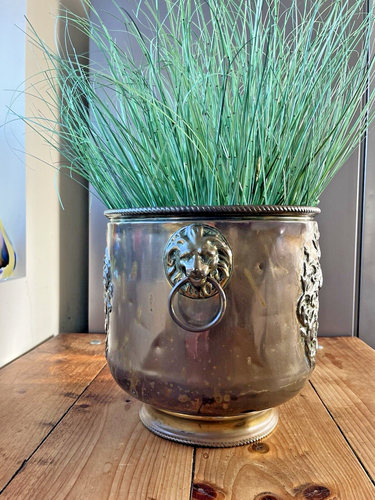 LARGE ANTIQUE BRASS SWAN KNIGHT ARMORIAL PLANTER JARDINIERE CHAMPAGNE ICE BUCKET - Picture 7 of 16