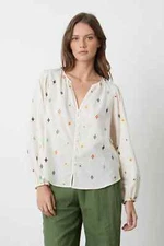 VELVET By Graham & Spencer Elizabeth Embroidered Boho Top Multi S $139 F13