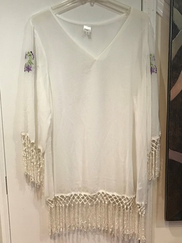 Women's Summer swim cover up dress Fringe White Cruise Vacation plus fits plus2X - Picture 11 of 12