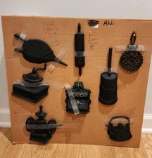 Vintage (Lot of 8) WILTON Mini Black Cast Iron Trivets Rustic Wall Hangings 