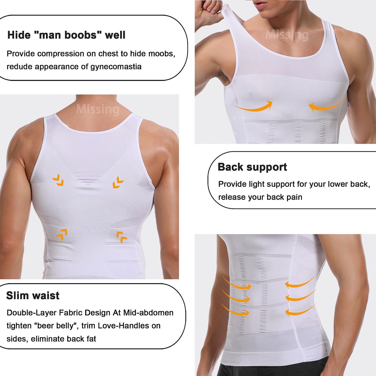 Gynecomastia Compress T-Shirt Top Mens Slimming Body Shaper Vest