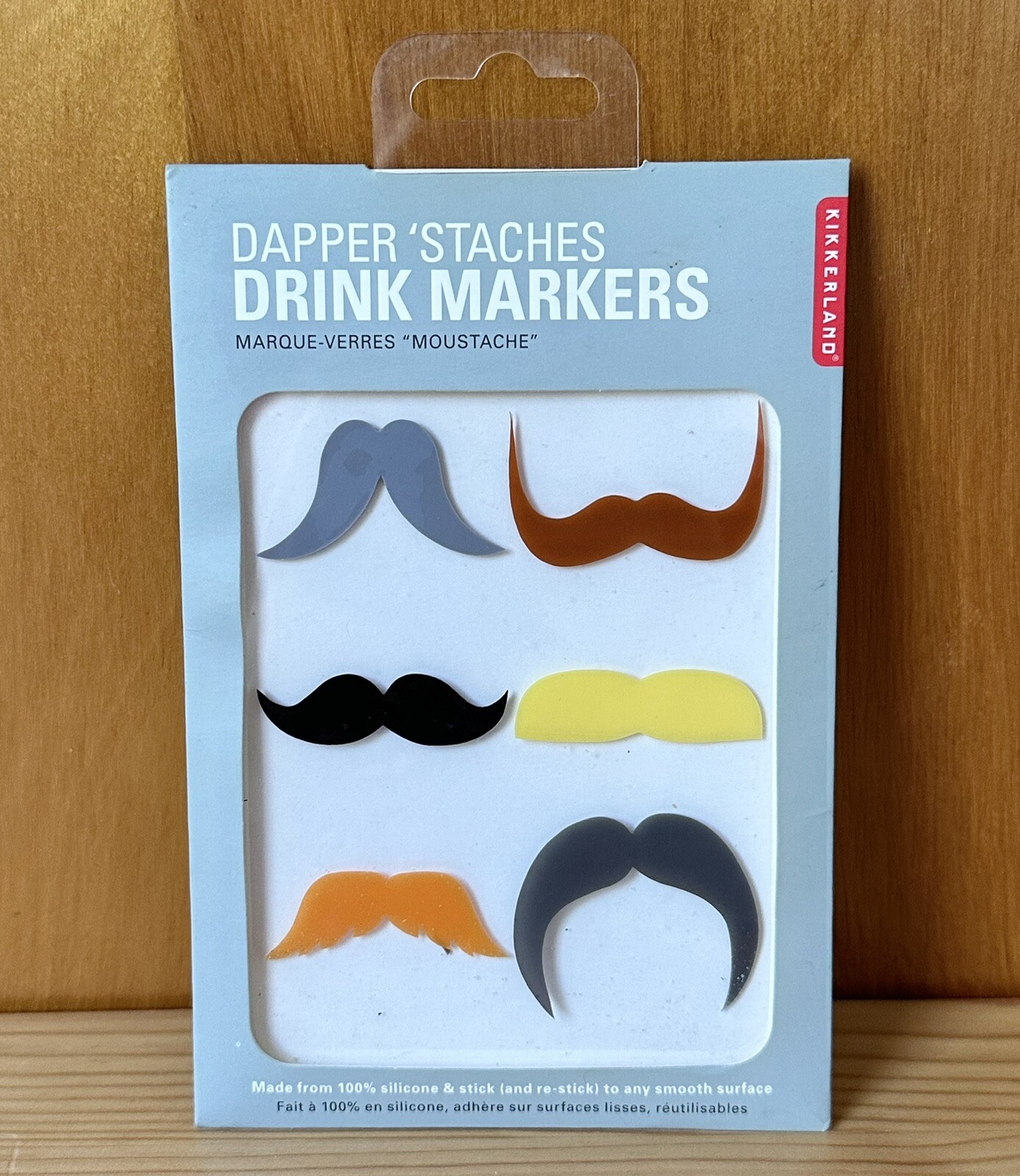 Kikkerland Dapper ‘Staches Silicone Drink Markers Set Of 6 NEW