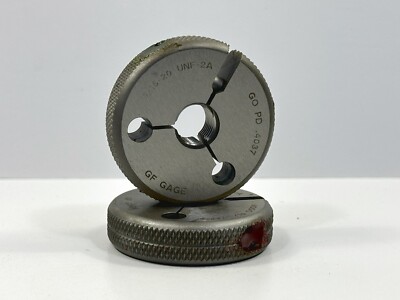 GF Gage 7/16-20 UNF-2A GO .4037 NOGO .3995 Thread Inspection Ring Gage Set Used
