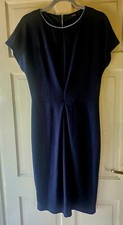 M&S Ladies Size 12 Midnight Blue Stretch Jersey Dress Short sleeve Zip detail 