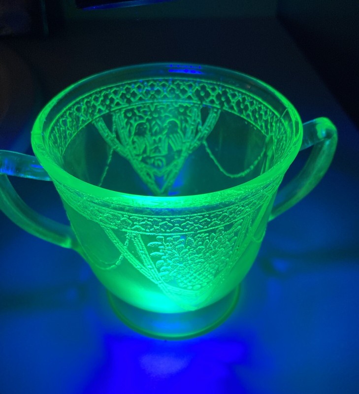 Uranium Glass Sugar Bowl Georgian Lovebirds