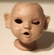 Small Bisque Newborn Doll Head , unmarked, 2.75 in. height x 2.75 in. wide
