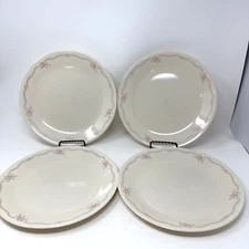 4 Corning Corelle English Breakfast 10.25" Dinner Plates Pink Floral Blue Lines
